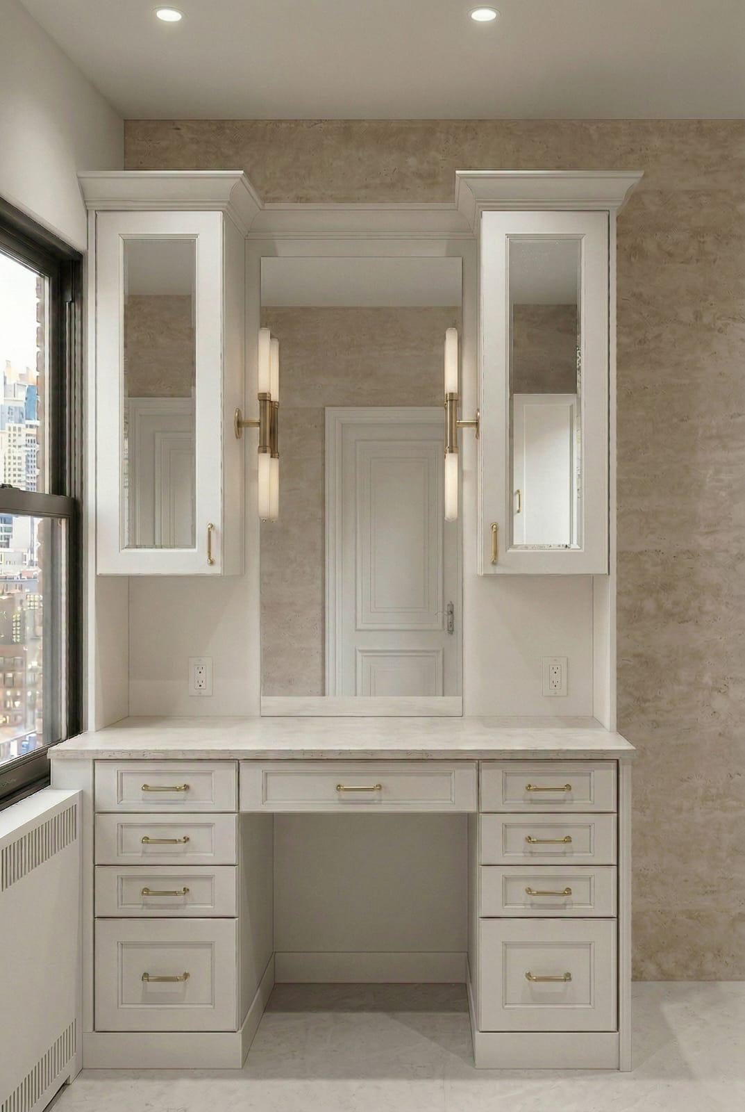 Bespoke vanity and dressing built-in with a marble top