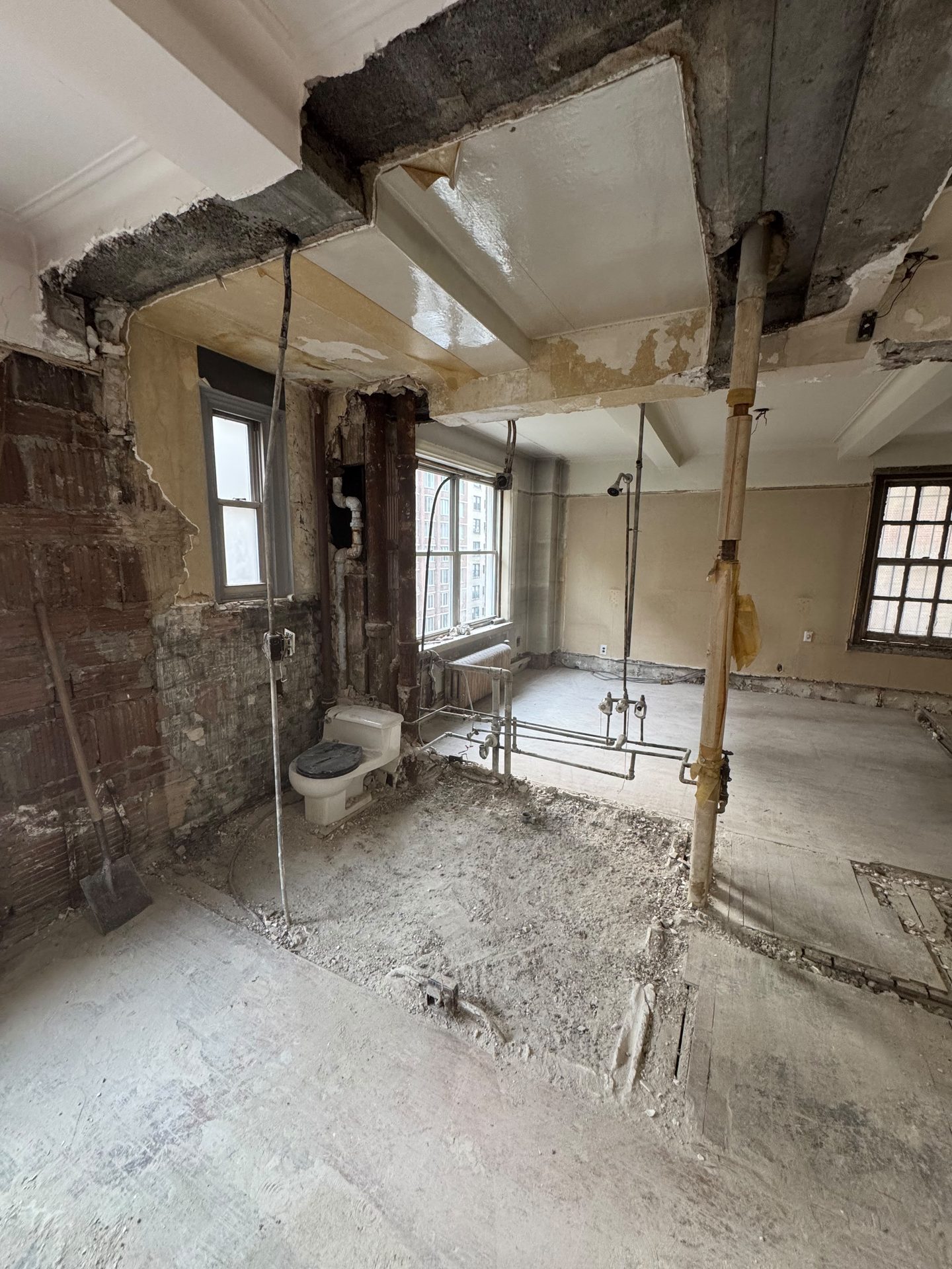 New structural beams set during a full renovation