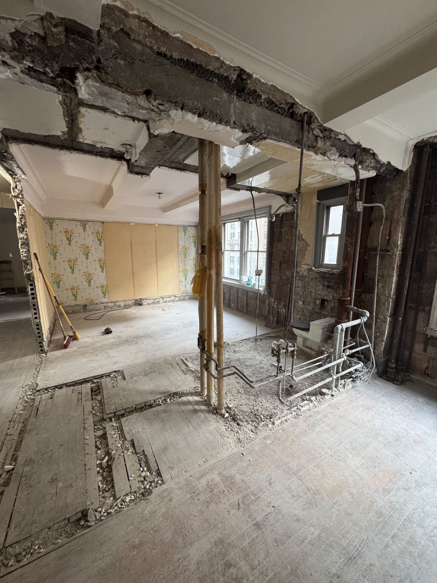 Structural restoration and framing during a gut renovation
